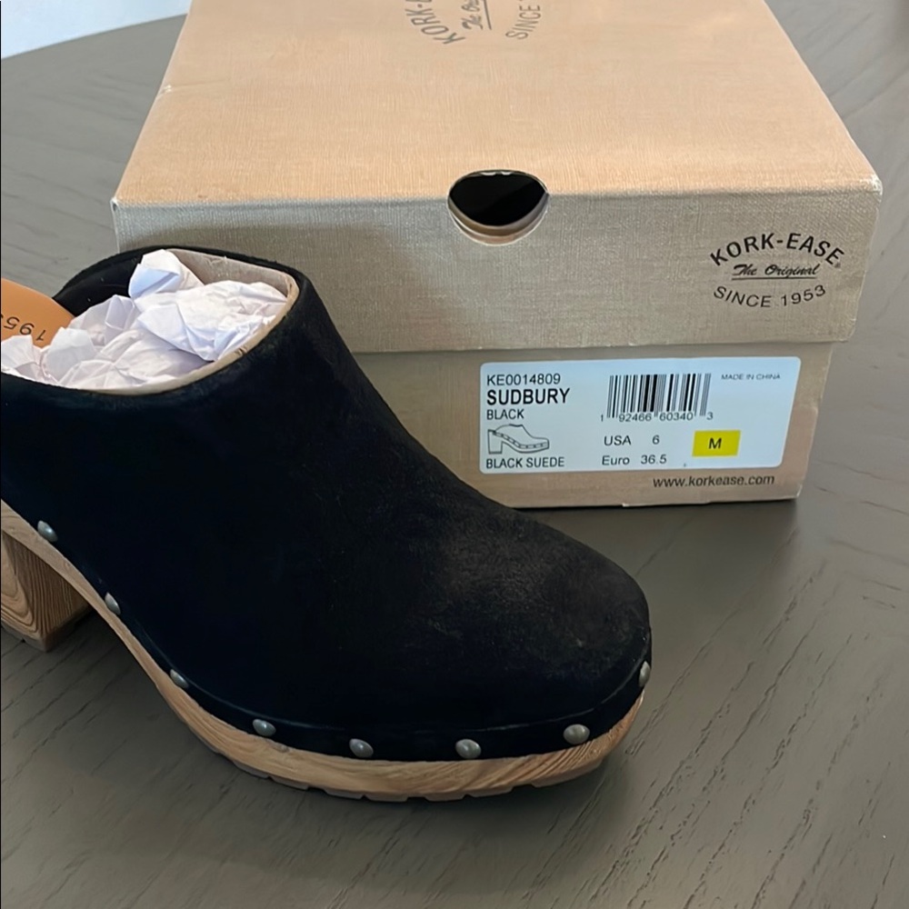 Kork-Ease Brand New In Box Black Suede Platform Clog
